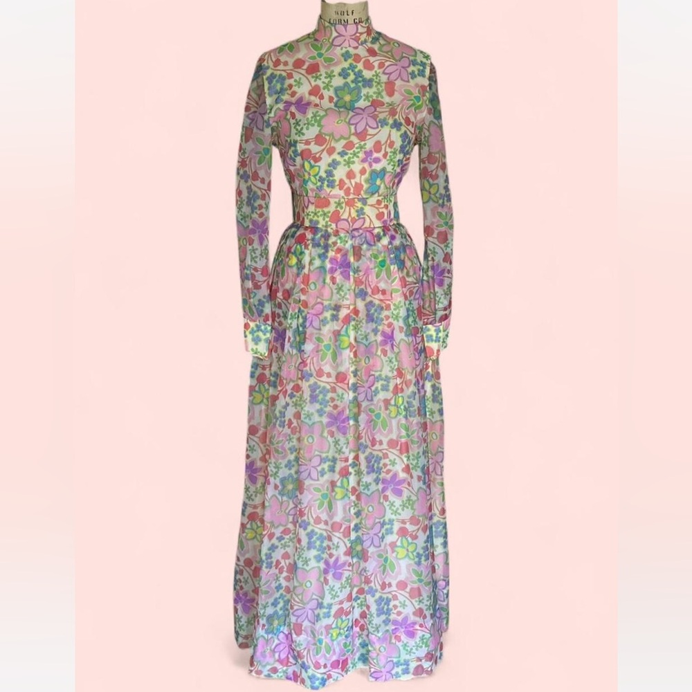 Custom Made Vintage Floral Long Sleeve Maxi Dress